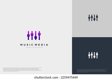 Estilo plano de la plantilla de logotipo de la ilustración de iconos de audio. Idea del ecualizador de voz. Vector creativo moderno
