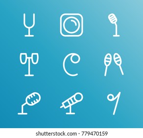 Audio icon line set with tuning fork, mic and mike. Set of diapason related audio icon line vector items for web mobile logo design.