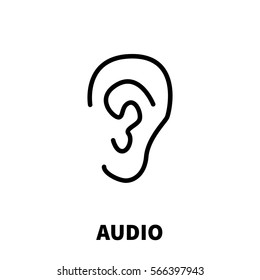 Audio Icon oder Logo im modernen Linienstil. Hochwertiges Piktogramm mit schwarzem Umriss für Website-Design und mobile Apps. Vektorgrafik auf weißem Hintergrund.