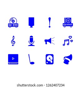 audio icon set about melody, gramophone, announcement and video player vector set
