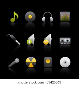 Audio Icon Set in Black. Vector in Adobe Illustrator EPS 8 for multiple applications.