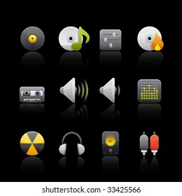 Audio Icon Set in Black. Vector in Adobe Illustrator EPS 8 for multiple applications.