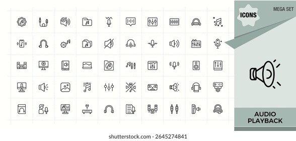 Audio icon set. Contains such icons as media, speaker, speak and more. Speaker icon. Perfect for logos and infographic. Editable stroke. Vector collection.