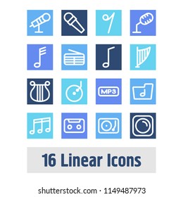 Audio icon set and mike with fm, quarter and harp. Microphone related audio icon vector for web UI logo design.