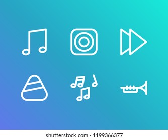 Audio icon set and plectrum with loudspeaker, forward and tone. Quarter related audio icon vector for web UI logo design.