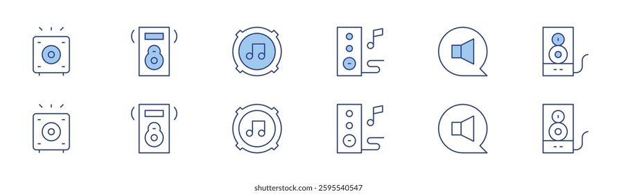 Audio icon set in two styles, Duotone and Thin Line style. Editable stroke. speaker, sound system, speakers, audio.