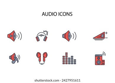 Audio icon set.vector.Editable stroke.linear style sign for use web design,logo.Symbol illustration.