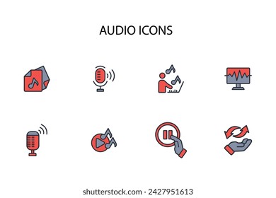 Audio icon set.vector.Editable stroke.linear style sign for use web design,logo.Symbol illustration.