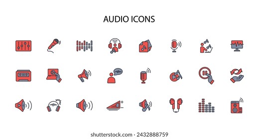 Audio icon set.vector.Editable stroke.linear style sign for use web design,logo.Symbol illustration.