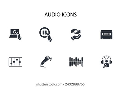 Audio icon set.vector.Editable stroke.linear style sign for use web design,logo.Symbol illustration.
