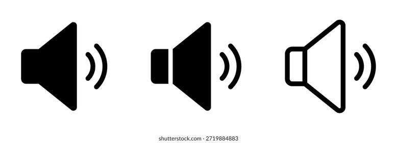 Audio icon solid illustration, pictogram isolated on white background design element. Sound volume icons set with different signal levels. Аn icon that increases and reduces the sound. Speaker icon set.