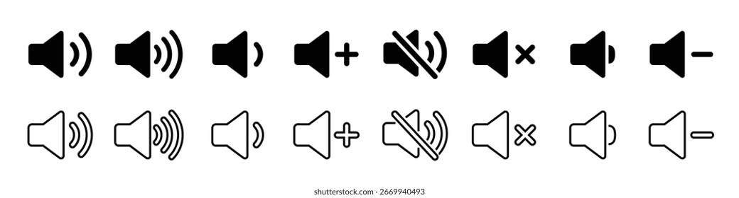 Icono de audio. Conjunto de iconos de volumen