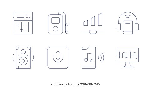 Iconos de audio. Trazo editable. Con ecualizador, música, volumen, reproductor de música, audio, libro de audio, síntesis aditiva.
