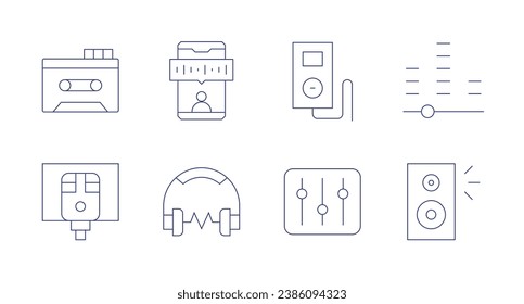 Audio icons. Editable stroke. Containing recorder, karaoke, music, music player, audio, speaker, dj mixer.