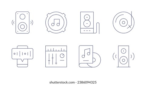 Iconos de audio. Trazo editable. Con sistema de sonido, mezclador, dj, altavoz, audio, libro de audio, grabador de voz.