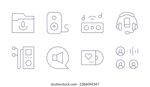 Audio icons. Editable stroke. Containing podcast, music, speaker, vinyl disc, audio, audio book.