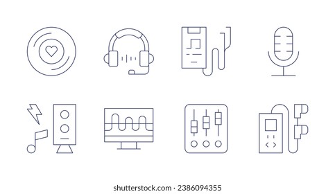 Iconos de audio. Trazo editable. Con amor, altavoz, música, mezclador dj, auriculares, audio, reproductor de música, micrófono.