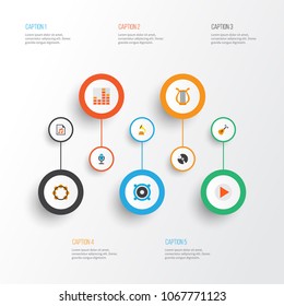 Audio icons flat style set with begin, frequency, samba and other acoustic elements. Isolated vector illustration audio icons.