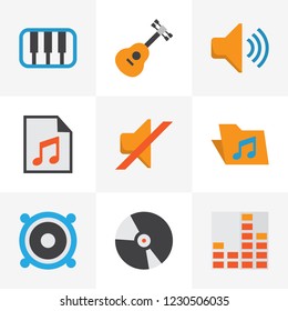 Audio icons flat style set with silent, archive, frequency and other quiet elements. Isolated vector illustration audio icons.
