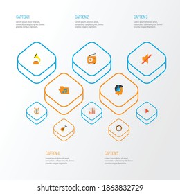 Iconos de audio de estilo plano con elementos filanarmónicos, silenciosos, de archivo y otros elementos de transmisión. Iconos de audio de ilustraciones vectoriales aisladas.