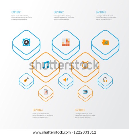 Audio icons flat style set with earpiece, philharmonic, voice and other ear muffs elements. Isolated vector illustration audio icons.