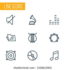 Audio icons line style set with mixer, folder, vinyl and other timbrel elements. Isolated vector illustration audio icons.