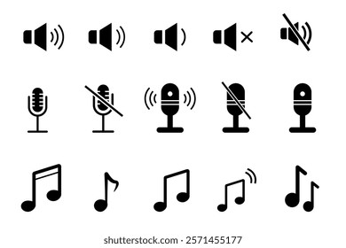 Audio icons, Music and sound icon set. Music sign vector