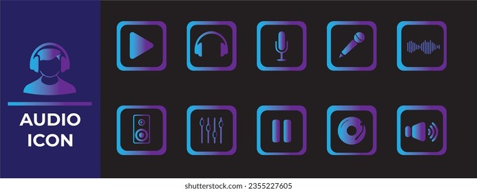 Audio  Icons Pack. Thin line icons set. Flat icon collection set. Simple vector icons