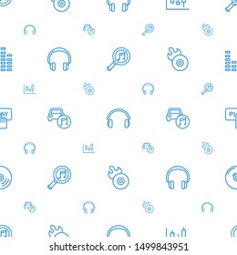 audio icons pattern seamless white background. Included editable outline serach music, earphones, panel control, headphones, car music, disc flame icons. audio icons for web and mobile.