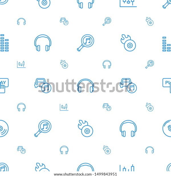 audio icons\
pattern seamless white background. Included editable outline serach\
music, earphones, panel control, headphones, car music, disc flame\
icons. audio icons for web and\
mobile.