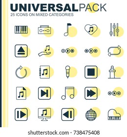 Audio Icons Set. Collection Of Broadcast, Piano, Extract Device And Other Elements. Also Includes Symbols Such As Stop, Rostrum, Sell.