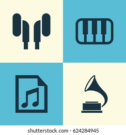 Audio Icons Set. Collection Of File, Octave, Earmuff And Other Elements. Also Includes Symbols Such As Gramophone, File, Octave.