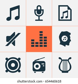 Audio Icons Set. Collection Of File, Silence, Tuner And Other Elements. Also Includes Symbols Such As Lover, File, Music.