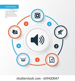 Audio Icons Set. Collection Of File, Sound, Barrel And Other Elements. Also Includes Symbols Such As Playlist, Drum, File.