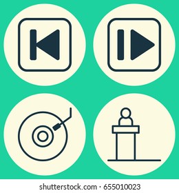 Audio Icons Set. Collection Of Following Music, Rostrum, Run Song Back And Other Elements. Also Includes Symbols Such As Music, Forward, Next.