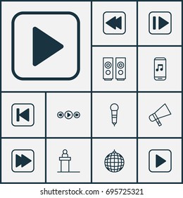 Audio Icons Set. Collection Of Following Song, Following Music, Sound Box And Other Elements. Also Includes Symbols Such As Control, App, Ball.