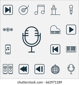 Audio Icons Set. Collection Of Gramophone, Last Song, Audio Mobile And Other Elements. Also Includes Symbols Such As Music, Box, Tribune.
