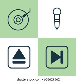 Audio Icons Set. Collection Of Microphone, Extract Device, Gramophone And Other Elements. Also Includes Symbols Such As Audio, Fast, Microphone.