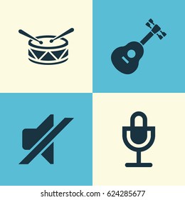 Audio Icons Set. Collection Of Mike, Silence, Instrument And Other Elements. Also Includes Symbols Such As Musical, Mike, Silent.