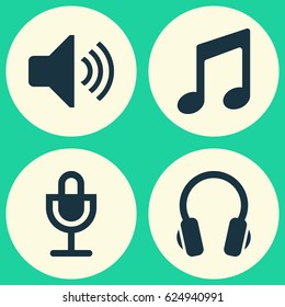 Audio Icons Set. Collection Of Mike, Sound, Music And Other Elements. Also Includes Symbols Such As Sound, Headphone, Mic.