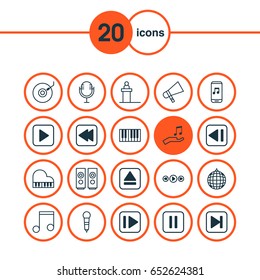 Audio Icons Set. Collection Of Mike, Dance Club, Note And Other Elements. Also Includes Symbols Such As Dj, Note, App.