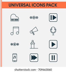 Audio Icons Set. Collection Of Audio Mobile, Start Song, Following Song And Other Elements. Also Includes Symbols Such As App, Pause, Piano.