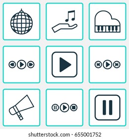 Audio Icons Set. Collection Of Note Donate, Dance Club, Song UI And Other Elements. Also Includes Symbols Such As Control, Audio, Pause.