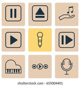 Audio Icons Set. Collection Of Note Donate, Audio Buttons, Extract Device And Other Elements. Also Includes Symbols Such As Play, Start, Eject.