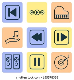 Audio Icons Set. Collection Of Octave, Audio Buttons, Mute Song And Other Elements. Also Includes Symbols Such As Piano, Audio, Dj.