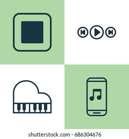 Audio Icons Set. Collection Of Octave, Audio Mobile, Audio Buttons And Other Elements. Also Includes Symbols Such As Audio, Mobile, Piano.