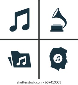 Audio Icons Set. Collection Of Phonograph, Music, Dossier And Other Elements. Also Includes Symbols Such As Antique, Gramophone, Folder.
