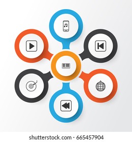 Audio Icons Set. Collection Of Piano, Audio Mobile, Run Song Back And Other Elements. Also Includes Symbols Such As Backward, Back, Start.
