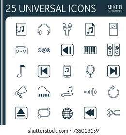 Audio Icons Set. Collection Of Reload, Tune List, Mike And Other Elements. Also Includes Symbols Such As Audio, Beat, Sound.