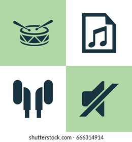 Audio Icons Set. Collection Of Silence, Earmuff, Barrel And Other Elements. Also Includes Symbols Such As Volume, File, Earmuff.